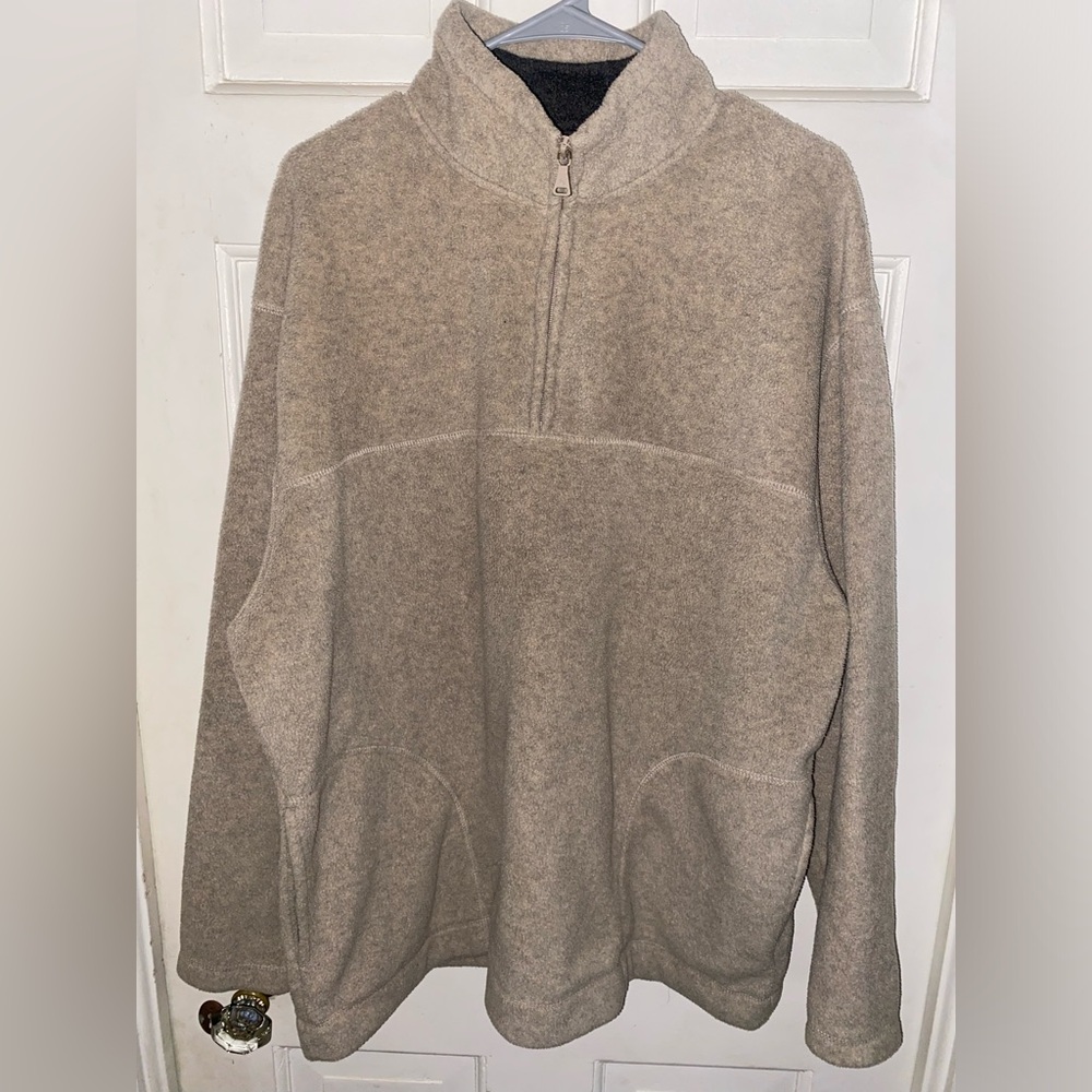 ST JOHNS BAY QUARTER ZIP PULLOVER SWEATER SIZE L KHAKI TAN